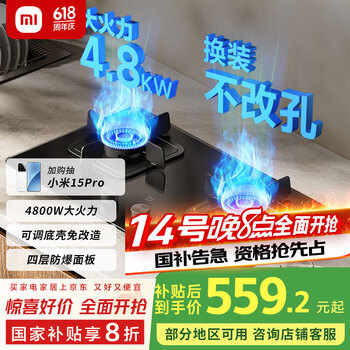 米家 MIJIA 小米智能燃气灶S2 嵌入式家用煤气灶双灶具4.8kW猛火 烟灶联动 底座可调节MJ01D液化气