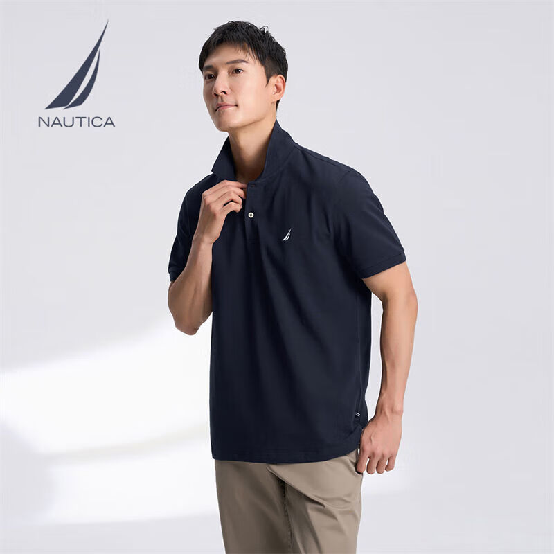 NAUTICA 男装25春夏商务休闲舒适亲肤棉氨透气短袖POLO男 藏青4NV S 119.81元