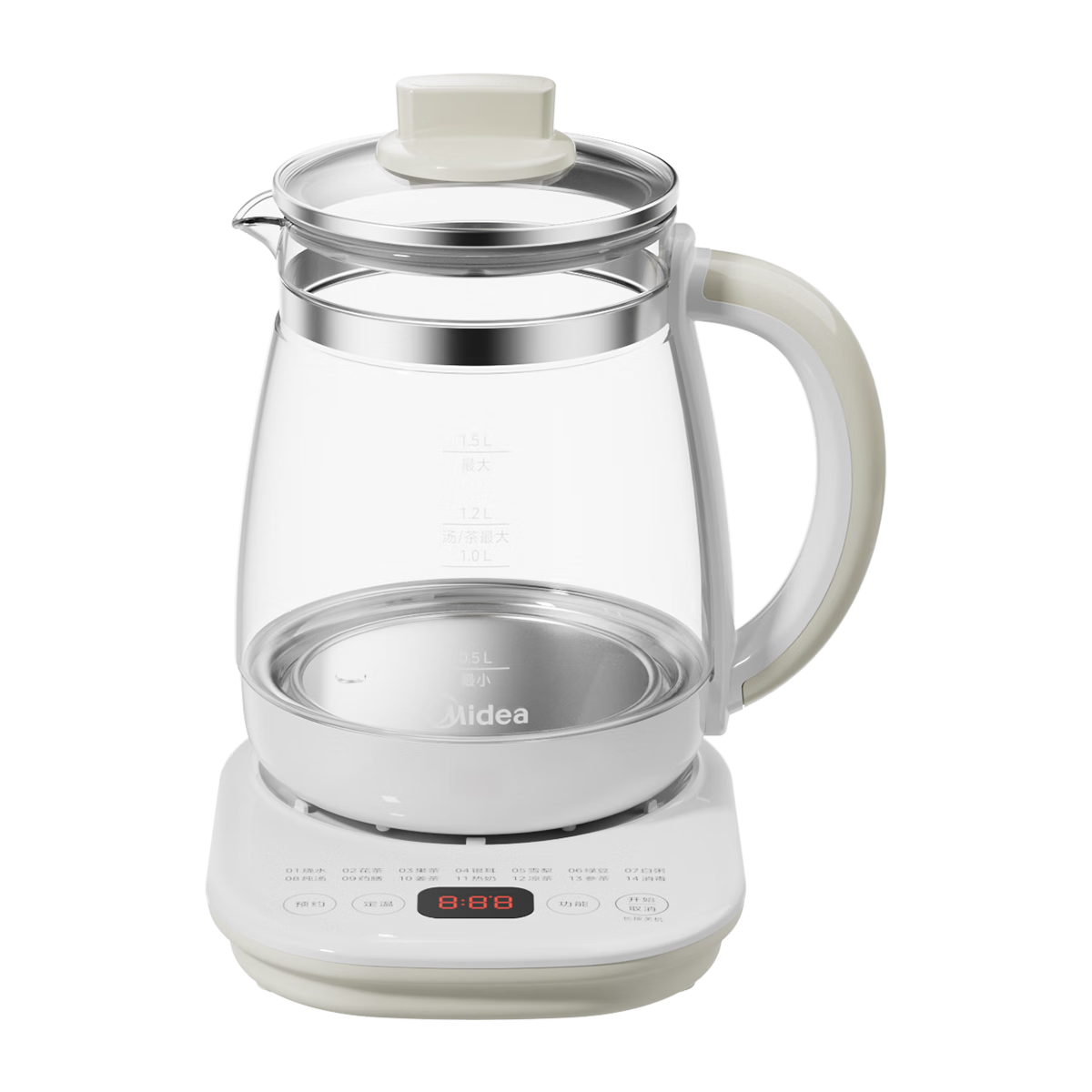 美的（Midea）家用养生壶 1.5L全自动玻璃烧水壶 多段保温电热水壶 一体恒温煮茶壶 轻音柔声炖煮智能预约 升级新品【玻璃壶盖】YS15P202 1.5L 需用国补