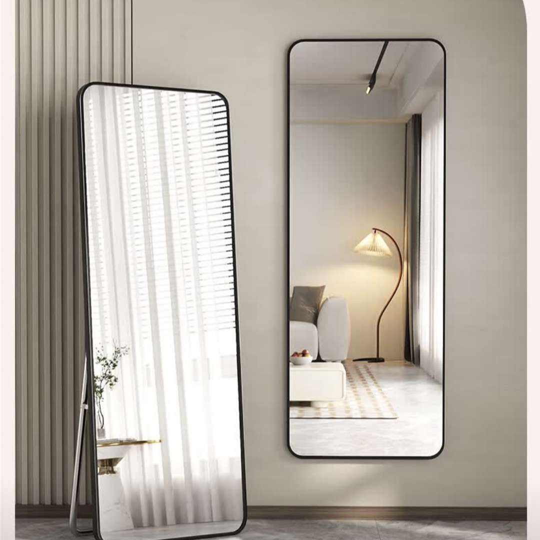 晒图返10元:飞旺藤达全身落地镜子壁挂贴墙卧室玄关穿衣镜化妆镜铝合金简约北欧大镜子 经典黑40*150【摆挂两用】 高清成像 合金边框 19.43元
