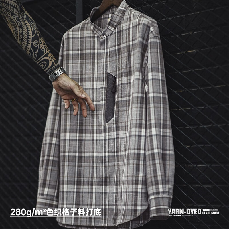 马登 工装 立领色织格子衬衫 TS2501015 券后69.91元