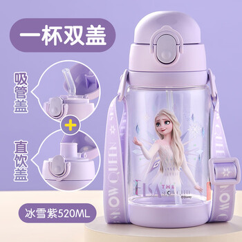 PLUS会员、首购：迪士尼儿童水杯带吸管耐高温tritan塑料水壶夏季男女小学生专用防摔杯子