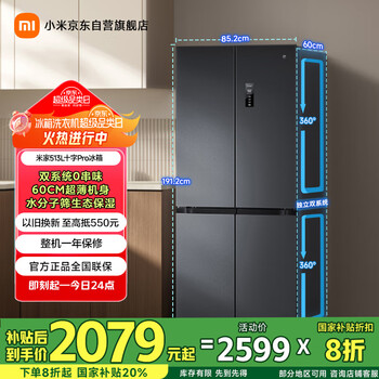 国家补贴:米家 MIJIA 巨能装Pro系列 513L 墨羽岩 十字四开门