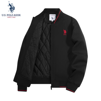 U.S. POLO ASSN. 美国马球协会 夹克外套男秋冬休闲男士立领飞行茄克宽松保罗上衣 黑色