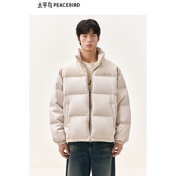 PEACEBIRD 太平鸟 男装羽绒服美式男冬季仿麂皮灯芯绒面包服潮 浅卡其色