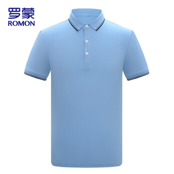 罗蒙（ROMON）短袖T恤男夏季5A抗菌短袖男士商务休闲POLO体恤衫上衣 浅蓝 XL