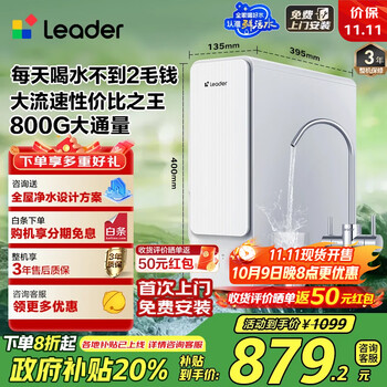 国家补贴、以旧换新：海尔 Haier 智家Leader厨下鲜活水净水器800G LRO8H10-2U1