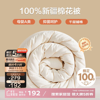 博洋家纺 暖初A类抑菌纯棉100%新疆棉花被子 春秋被200*230cm