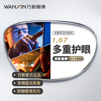 万新（WAN XIN）眼镜片特薄驾驶型防蓝光1.67非球面树脂近视配镜现片2片[-1500内]