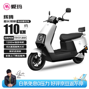 百亿补贴、爱玛电动摩托车 辉腾110km长续航大电池高功率大空间 高性价比电动车 璀璨白