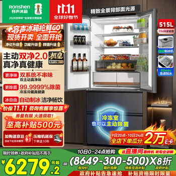 容声 方糖515机皇双净双系统制冰法式薄嵌入式一级能效BCD-515P60FZNAD 515升灰双系统制冰