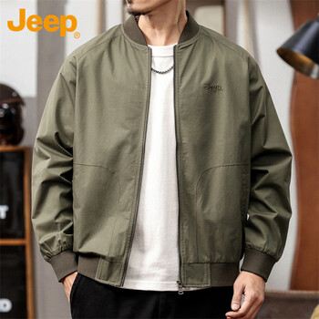 吉普（JEEP）夹克男士春秋季宽松外套棒球服美式飞行休闲潮流男装 军绿 L