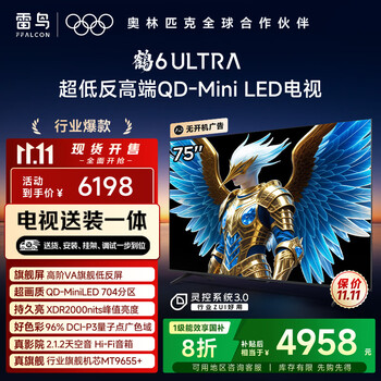 雷鸟 FFALCON 鹤6 Ultra 25款 75英寸 电视机75S595C Ultra 固定挂架送装一体
