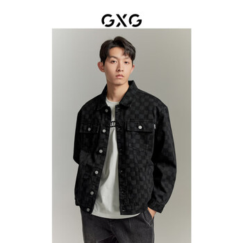 GXG男装24年印花牛仔潮流夹克外套黑色0170/M