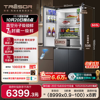 海信 Hisense 真空头等舱系列 TR-503U6CZKQD 风冷十字对开门冰箱 503L