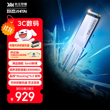 致态（ZhiTai）长江存储 1TB SSD固态硬盘 NVMe M.2接口 TiPro9000 系列 (PCIe 5.0 产品) 附赠散热器
