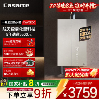 国家补贴：卡萨帝 Casarte 无界 16升燃气热水器天然气 一级能效 JSLQ27-16CWV5EcoU1