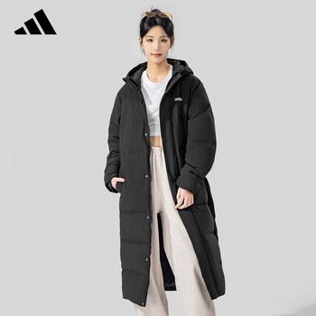 阿迪达斯 （adidas）冬季男女同款连帽长款鸭绒运动休闲羽绒服 黑色 S