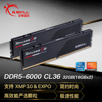 G.SKILL芝奇(G.SKILL)32GB(16Gx2)套装 DDR5 6000频率 台式机内存条-焰刃(黯夜黑)/C36
