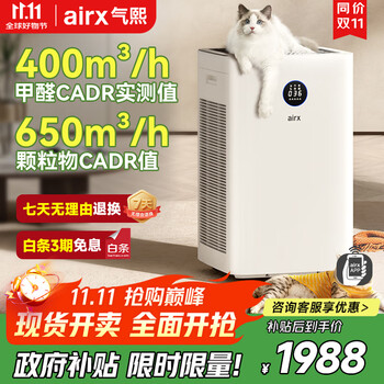 气熙（airx）空气净化器除雾霾过敏源PM2.5除烟尘异味除菌除甲醛家用吸猫毛空气净化器 A8P