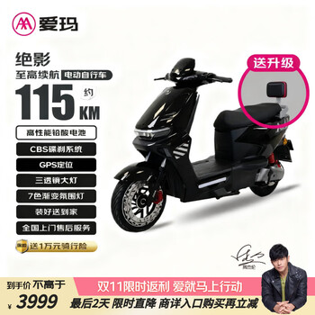 百亿补贴：爱玛电动自行车绝影长续航大电池强动力时尚舒适电动车外卖车 极夜黑