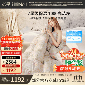 水星家纺羽绒被子白鸭绒被子冬季加厚冬被芯双人羽绒被220cm×240cm-1100g