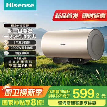 限移动端、京东百亿补贴:海信 Hisense 2200W节能6倍增容免换镁棒60升家用电热水器出租房双重防护一级能效ES60-W1513TP