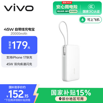 vivo 45W 自带线充电宝 20000mAh 云峰白