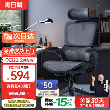 黑白调P2 Pro人体工学椅电脑椅办公椅人工力学座椅宿舍学习电竞椅子久坐